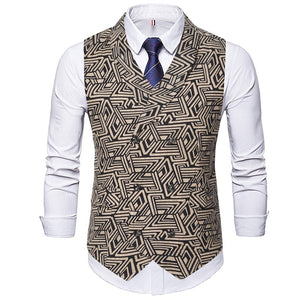 Men's Polyester V-Neck Vintage Double Breasted Formal Suit Vest