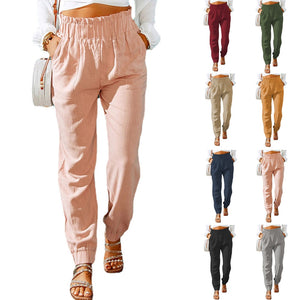 Women's Cotton Elastic Mid Waist Closure Plain Elegant Pants