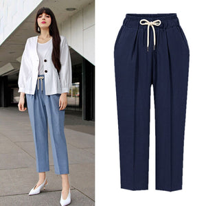 Women's Cotton High Waist Straight Casual Wear Solid Pants
