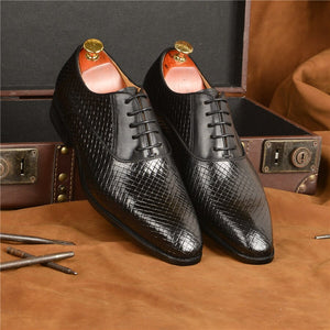 Men's Genuine Leather Pointed Toe Lace-up Closure Luxury Shoes