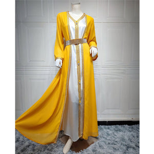 Women's Arabian V-Neck Polyester Full Sleeve Evening Maxi Dress