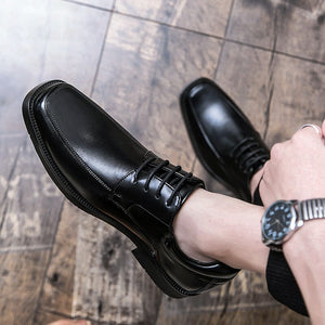 Men's Leather Square Toe Lace-Up Closure Plain Formal Wear Shoes
