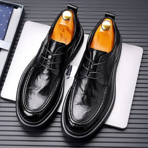 Men's Leather Round Toe Lace-Up Closure Plain Formal Wear Shoes