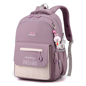 Kid's Girl Nylon Zipper Closure Solid Pattern School Backpacks