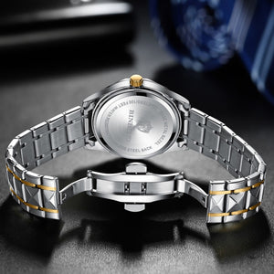 Men's Stainless Steel Push Button Hidden Clasp Mechanical Watches