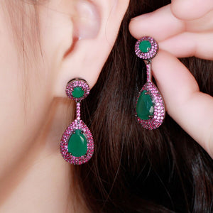Women's Copper Cubic Zirconia Water Drop Trendy Dangle Earrings