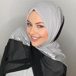 Women's Arabian Acetate Headwear Sequins Pattern Luxury Hijabs