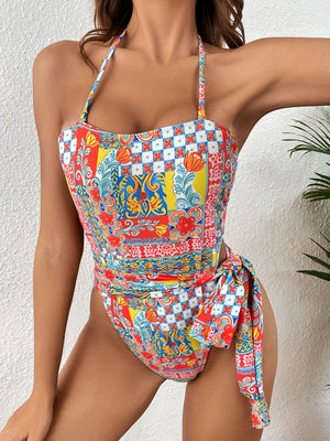 Women's Polyester Square Neck Printed Sexy One Piece Swim Suit
