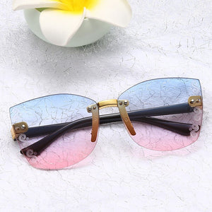 Kid's Cat Eye Polycarbonate Frame UV400 Rimless Trendy Sunglasses
