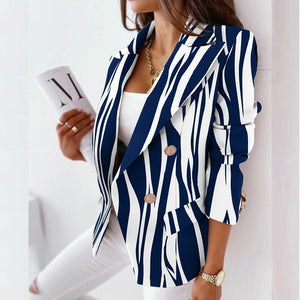 Women's Turn Down Collar Full Sleeves Double Breasted Blazers