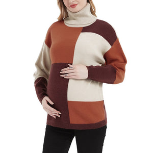 Women's Polyester Turtleneck Full Sleeves Pullover Maternity Top