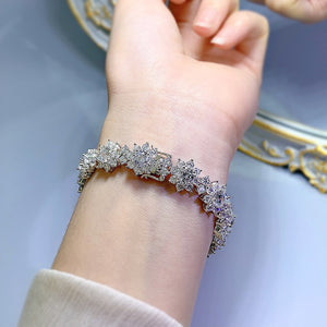 Women's 100% 925 Sterling Silver Trendy Wedding Flower Bracelet