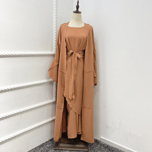 Women's Arabian Polyester Full Sleeves Three-Pieces Open Dress