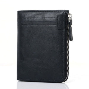 Men's PU Leather Zipper Closure Card Holder Plain Coin Wallet