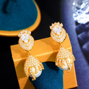 Women's Copper Cubic Zirconia Luxury Wedding Classic Earrings