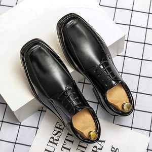 Men's Genuine Leather Plain Square Toe Lace-Up Formal Shoes