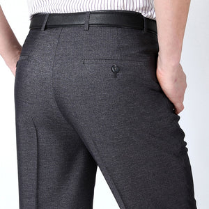 Men's Polyester Zipper Fly Closure Slim Fit Plain Classic Pant