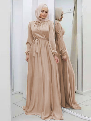 Women's Arabian Polyester Full Sleeve Solid Pattern Casual Dress