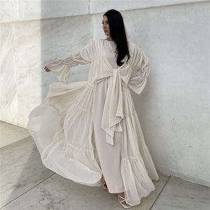 Women's Arabian Polyester Long Sleeve Pleated Pattern Elegant Abaya