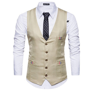 Men's Polyester V-Neck Single Breasted Formal Wear Suit Vest