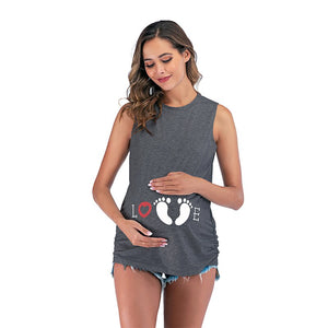 Women's O-Neck Cotton Sleeveless Pregnancy Maternity Print Dress