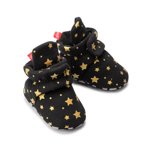 Baby's Cotton Round Toe Hook Loop Closure Star Pattern Crib Shoes