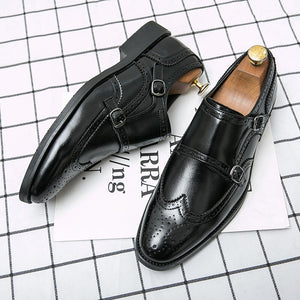Men's Microfiber Pointed Toe Buckle Strap Closure Formal Shoes