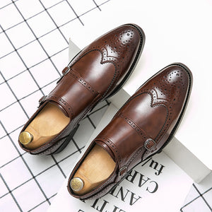 Men's Microfiber Pointed Toe Buckle Strap Closure Formal Shoes