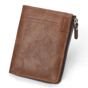 Men's PU Leather Zipper Closure Card Holder Plain Coin Wallet