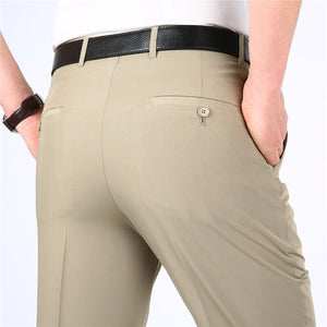 Men's Polyester Zipper Fly Closure Slim Fit Plain Formal Pants