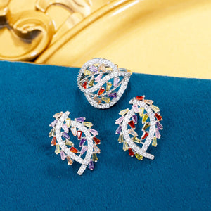 Women's Copper Cubic Zirconia Classic Luxury Leaf Jewelry Set