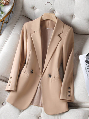 Women's Notched Collar Full Sleeves Double Breasted Plain Blazers