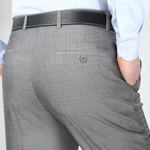 Men's Polyester Zipper Fly Closure Slim Fit Plain Classic Pant