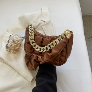 Women's PU Leather Zipper Closure Luxury Solid Shoulder Bags