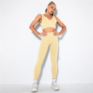 Women's Nylon Sleeveless High Waist Fitness Gym Workout Yoga Set
