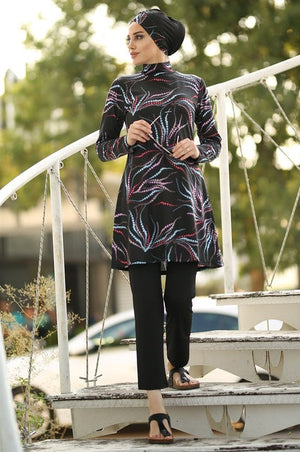Women's Arabian Nylon Full Sleeves Printed Casual Swimwear Dress