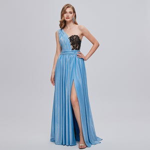 Women's Polyester One-Shoulder Pleated Party Evening Dress