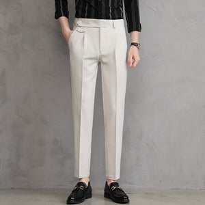 Men's Polyester Zipper Fly Closure Plain Pattern Casual Pants