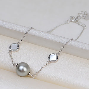 Women's 100% 925 Sterling Silver Freshwater Pearl Round Bracelet
