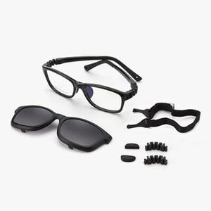 Kid's Acetate Polarized Clips On Rectangle Pattern Sunglasses