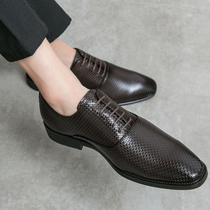 Men's Genuine Leather Plain Pointed Toe Lace-Up Formal Shoes