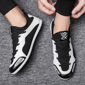 Men's Round Toe Leather Breathable Lace Up Closure Gym Sneakers