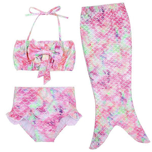 Kid's Polyester Mid Waist Print Pattern Cute Swimwear Bikini Set