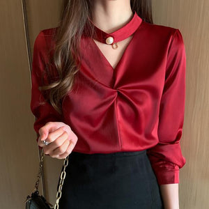 Women's Halter V-Neck Long Flare Sleeves Casual Loose Blouse