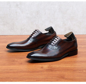 Men's Genuine Leather Square Toe Lace-up Closure Wedding Shoes