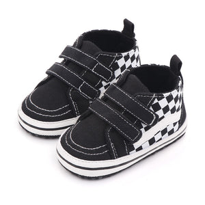Baby's Cotton Plaid Pattern Hook Loop Closure Anti-Slip Shoes