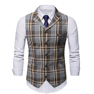 Men's Polyester Sleeveless Vintage Plaid Pattern Wedding Vest