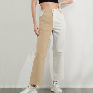 Women's Polyester Mid Elastic Waist Closure Straight Casual Pant