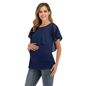 Women's O-Neck Cotton Pregnant Maternity Casual Chiffon Top