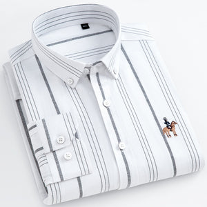 Men's 100% Cotton Single Breasted Full Sleeve Striped Formal Shirt